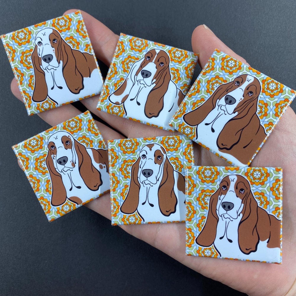 Basset Hound Dog Magnet Set Handmade Retro Kitchen Decor Pet Portrait Art Gift